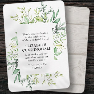 Memorial Remembrance Modern Watercolor Foliage Thank You Card