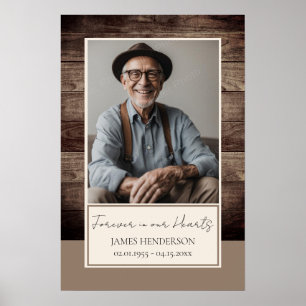 Memorial Rusitc Wood Photo Funeral Welcome Poster