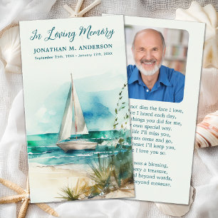 Memorial Sailboat Modern Photo Funeral Prayer Card