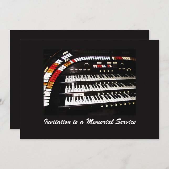 Memorial Service Antique Pipe Organ Keyboard Invitation (Front/Back)