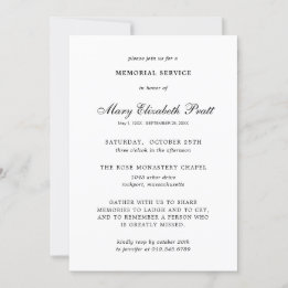 Memorial Service Black White Elegant Funeral Invitation