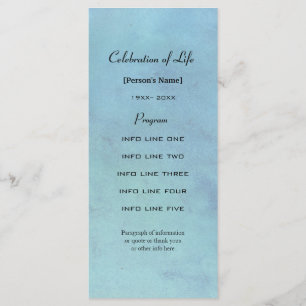Memorial service blue watercolor program card