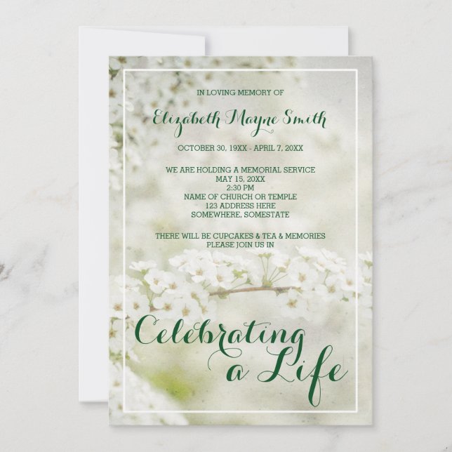 Memorial Service Celebrating a Life Baby’s Breath Invitation (Front)