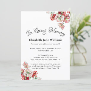 Memorial Service Celebration of Life   Poppy Invit Invitation