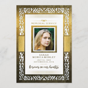 Memorial Service Elegant Golden Border Invitation
