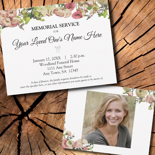 Memorial Service Flowers Hummingbird Elegant Photo Card (Creator Uploaded)