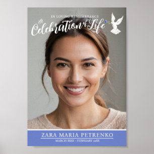 Memorial service funeral dove blue rose photo poster