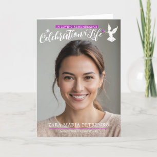 Memorial service funeral dove purple pink photo program