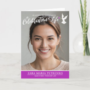 Memorial service funeral dove purple rose photo program