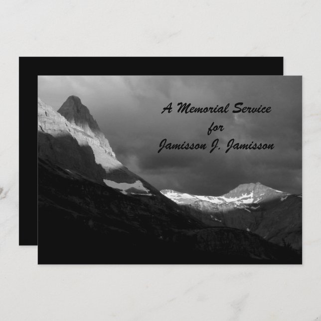 Memorial Service Glacier National Park B&W Sunrise Invitation (Front/Back)