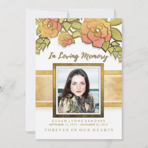 Memorial Service Golden Flowers Photo Invitation