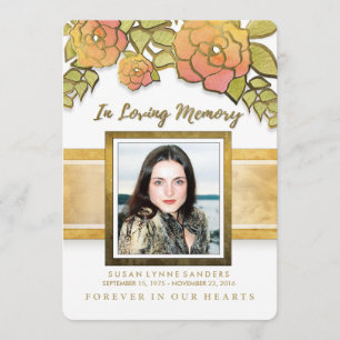 Memorial Service Golden Flowers Photo Invitation