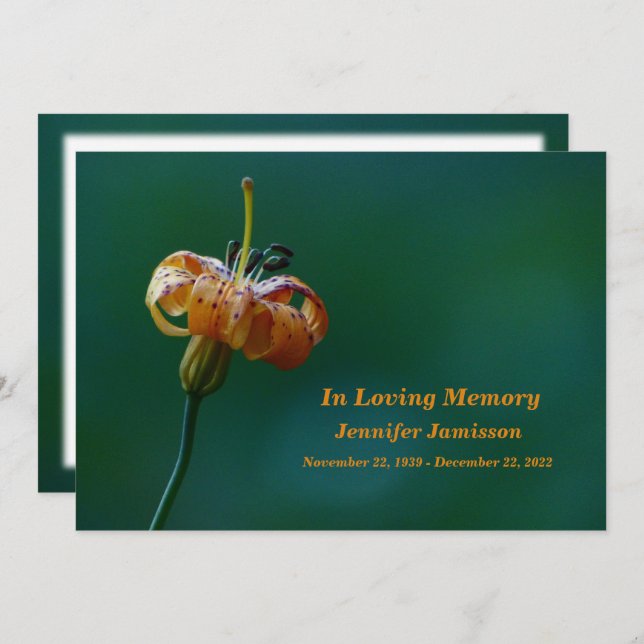 Memorial Service, Golden Yellow Lily Floral Program (Front/Back)