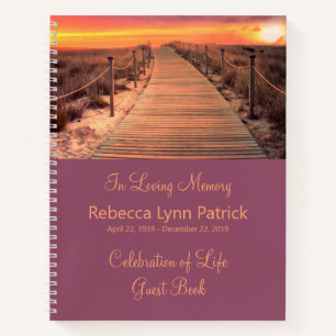 Memorial Service Guest Book Boardwalk Beach Sunset