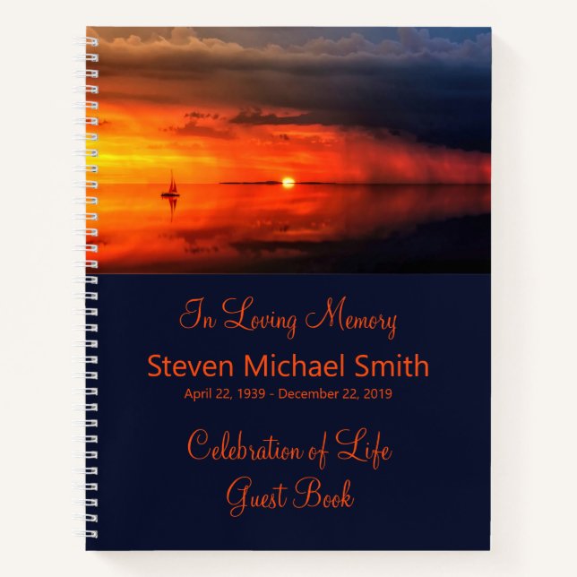 Memorial Service Guestbook Sunset at Sea Sailboat Notebook (Front)