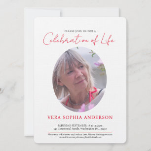 Memorial service heart oval photo red black white invitation