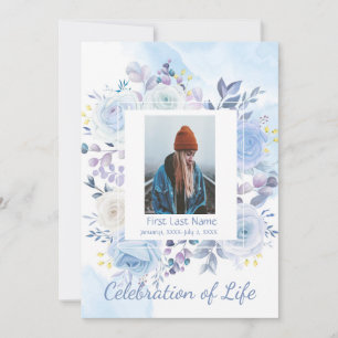 Memorial Service Hummingbird Blue Roses Invitation