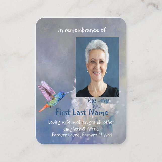 Memorial Service  Hummingbird White Flowers Business Card (Back)