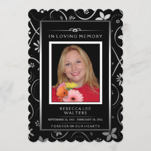 Memorial Service Invitation - Black & White Floral