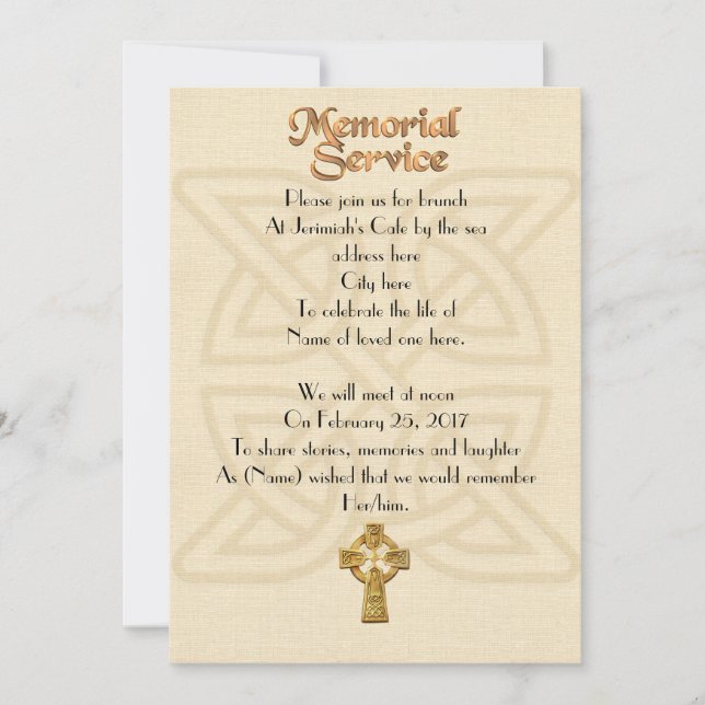 Memorial Service Invitation Celtic knot & cross (Front)
