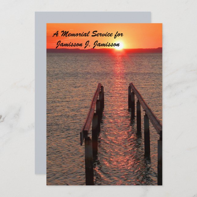 Memorial Service Invitation, Dock Pier Sunset Invitation (Front/Back)
