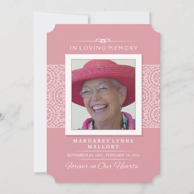 Memorial Service Invitation - Elegant Pink & White (Front)