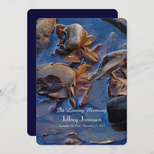 Memorial Service Invitation, Leaves in Water Invitation (Front/Back)