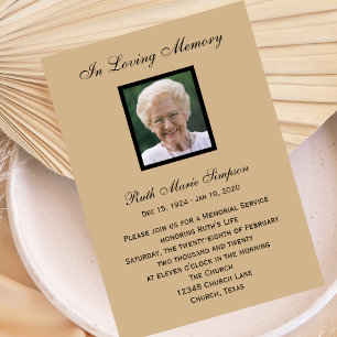 Memorial Service Invitation - Tan with Photo