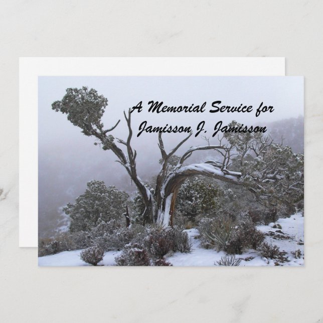 Memorial Service Invitation Winter Tree Snow (Front/Back)