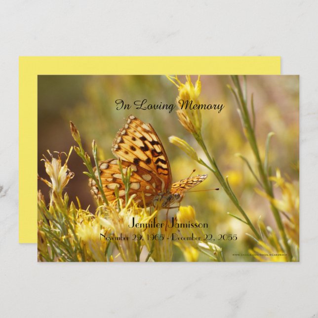 Memorial Service Invitation, Yellow Butterfly Invitation (Front/Back)