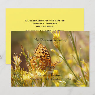 Memorial Service Invitation, Yellow Butterfly Invitation