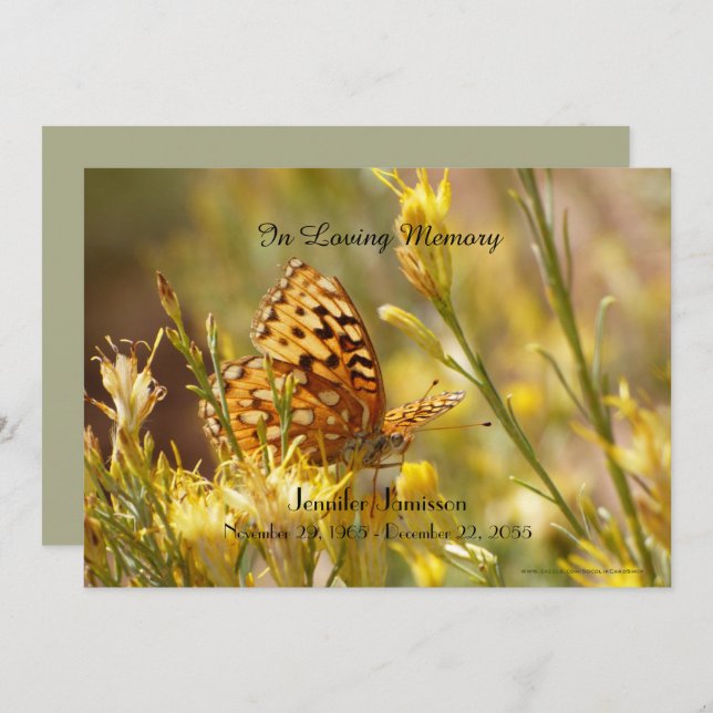 Memorial Service Invitation, Yellow Butterfly Invitation (Front/Back)
