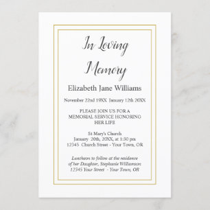 Memorial Service Invitations   Simple Elegant