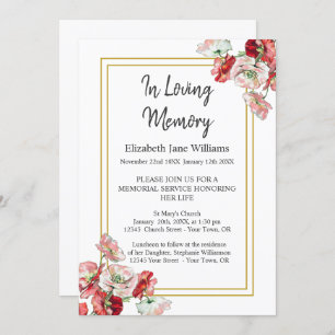Memorial Service  Invitations   Watercolor Poppies