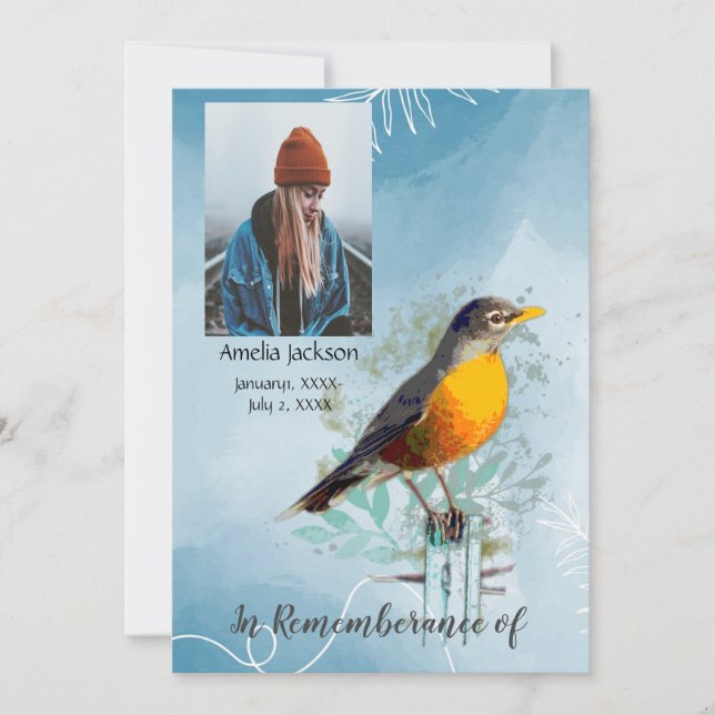 Memorial Service Invite American Robin Bird (Front)