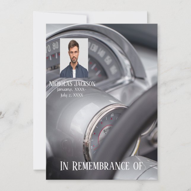 Memorial Service Invite Antique Cars Auto Vehicles (Front)