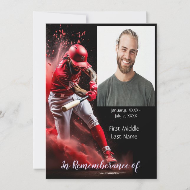 Memorial Service Invite Baseball Softball Player (Front)