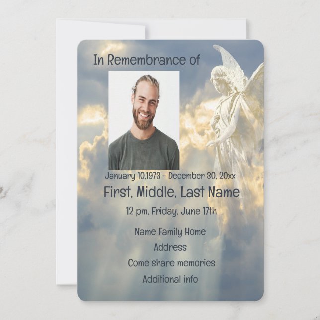 Memorial Service Invite Bright Angel in Sky (Front)