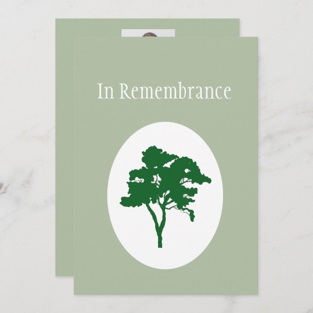 Memorial Service Invite Classic Green Tree Image (Front/Back)