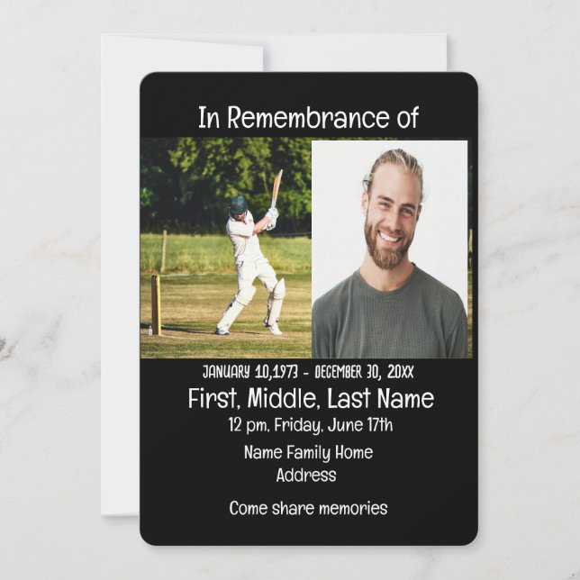 Memorial Service Invite Cricket Player Game (Front)