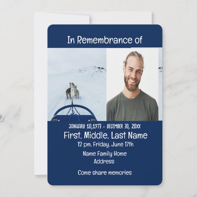 Memorial Service Invite Dog Team Sled Winter sport (Front)