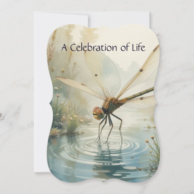 Memorial Service Invite Dragonfly Watercolor Art (Front)