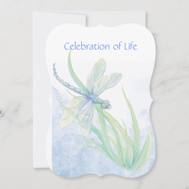Memorial Service Invite Dragonfly Watercolor Art (Front)