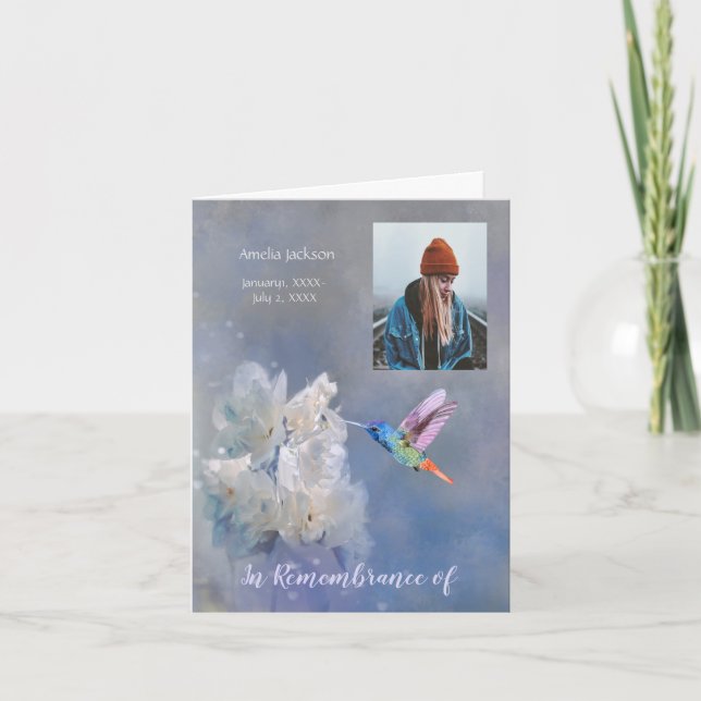 Memorial Service Invite Hummingbird White Flowers (Front)