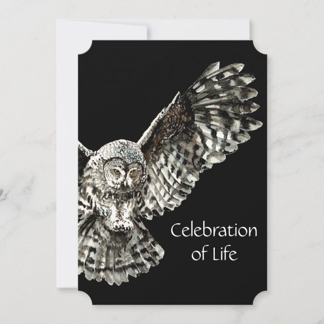 Memorial Service Invite Masculine Owl Bird Art (Front)
