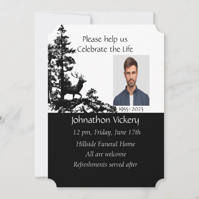 Memorial Service Invite Masculine Stag Deer Art (Back)