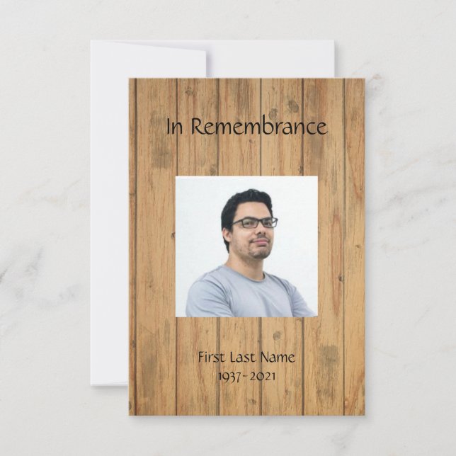 Memorial Service Invite Masculine Wood Panel  (Front)