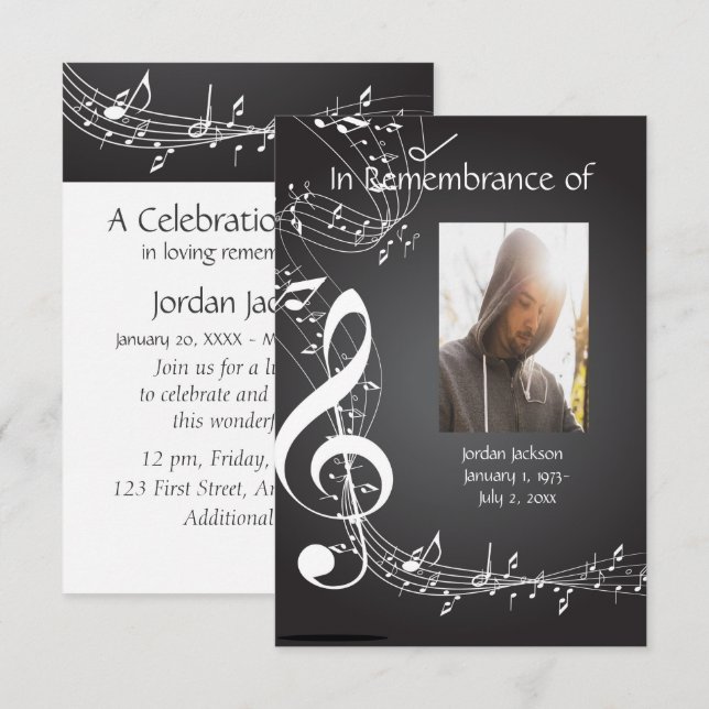 Memorial Service Invite Music Notes Custom (Front/Back)