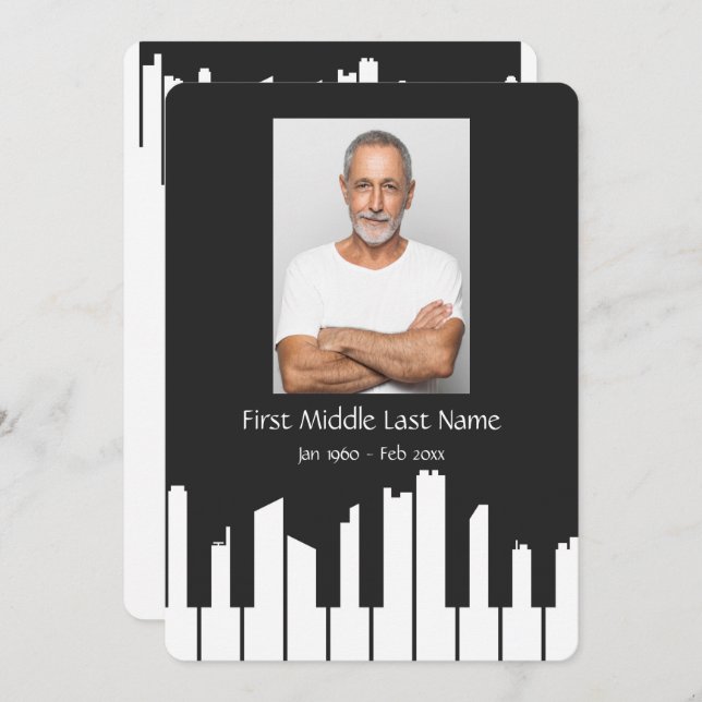 Memorial Service Invite Music Piano Keys City (Front/Back)