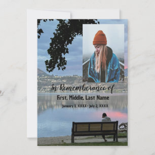 Memorial Service Invite Park Bench Lake Mountains